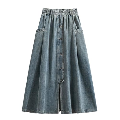 Damenrock Einfarbiger Denim Frühlings- und Herbstkleid Große Größe Modedesign Sinn Leicht Fett Dünn Jeansrock Lang Weiblich Röcke Lederoptik (Blue, XXL) von Generisch