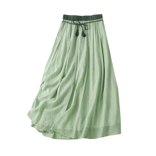 Damenrock Lang Maxi Baumwolle | Tullrock Damen | Strandrock Knielang Maxirock Doppellagiger Trachtenrock Baumwolle Leinen Midi-Maxirock Bequem Flowy Freizeitrock Mit Kordelzug Moden Faltenrock von Generisch