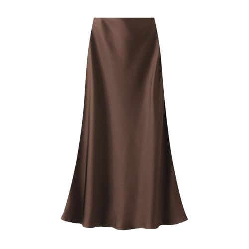 Damenrock aus Satin, hohe Taille, Seidenröcke für Damen, Sommer, lässig, sexy, Midi-Länge, elastischer Rock, dunkles kaki, XL Damenrock aus Satin, hohe Taille, Seidenröcke für Damen, Sommer, lässig, sexy, Midi-Länge, elastischer Rock, dunkles kaki, XL von Generisch