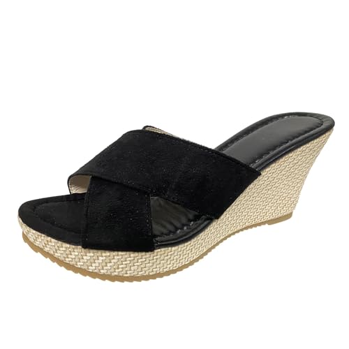 Damensandalen, lässige Flip-Flops mit offener Spitze mittelhohem Absatz für Frühling Sommer, perfekt Jeans entspannten Outfits (Black, 42) von Generisch