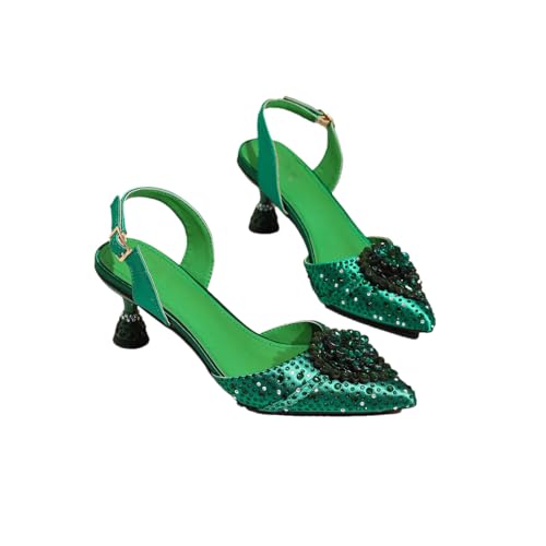 Damensandalen mit Ziegelstein-Set, pfirsichfarbene Herzen, High Heels, Hochzeitsbankett, spitze Damenschuhe, En8, 41 EU von Generisch