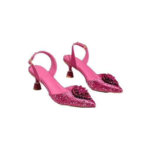 Damensandalen mit Ziegelstein-Set, pfirsichfarbene Herzen, High Heels, Hochzeitsbankett, spitze Damenschuhe, rosarot, 41 EU von Generisch