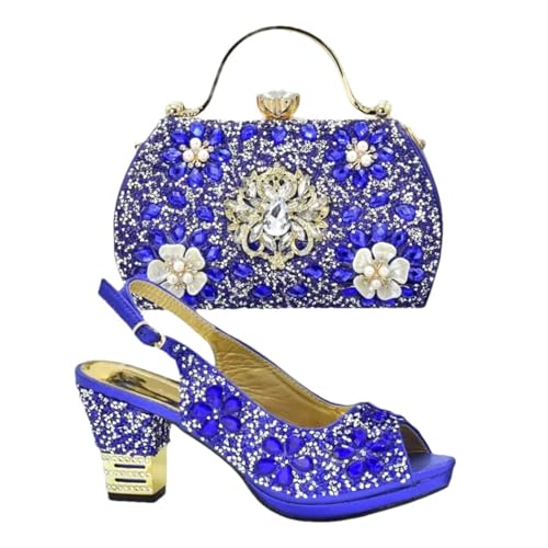 Damensandalen und passende Tasche Set für Hochzeitsfeier in elegantem, italienisch inspiriertem Abenddesign, blau, 42.5 EU von Generisch