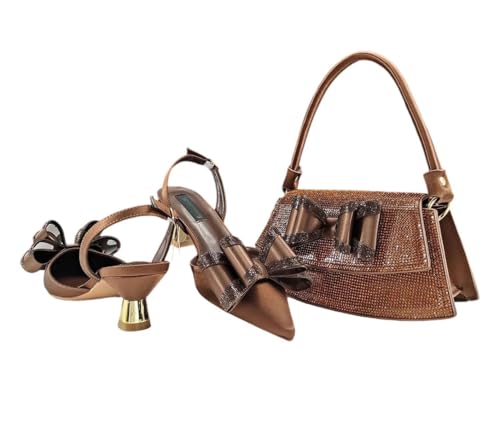 Damenschuh und Tasche Set Italienisch inspiriertes Schmetterlings-Design Hochzeit Heels mit passender Handtasche, coffee, 42.5 EU von Generisch