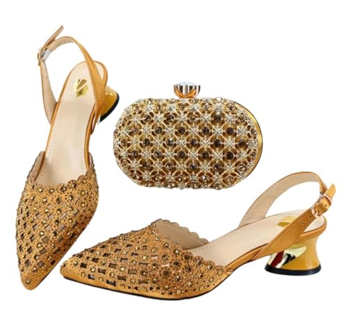Damenschuh und Tasche Set afrikanischer italienischer Stil Heels mit passender Handtasche für Hochzeitsfeiern, gold, 42.5 EU von Generisch