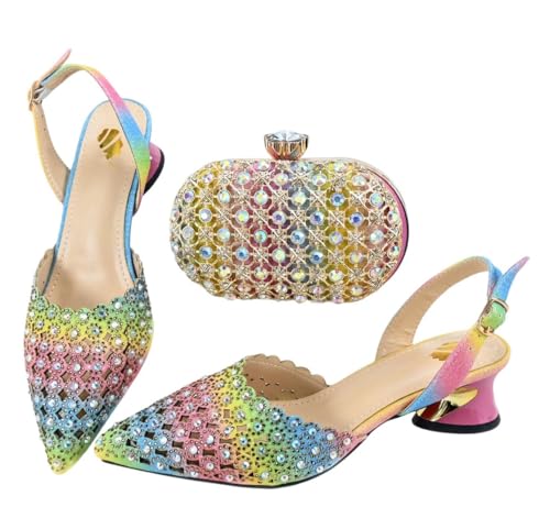 Damenschuh und Tasche Set afrikanischer italienischer Stil Heels mit passender Handtasche für Hochzeitsfeiern, multi, 42.5 EU von Generisch