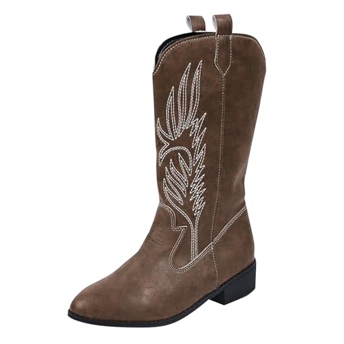 Damenschuhe, alltägliche Schlupfstiefel aus Leder, bestickt, für Herbst und Winter, elegante Stiefel, bequem und stilvoll, Western-, Landhaus-, Western-, Hochzeitsschuhe, coffee, 40.5 EU von Generisch
