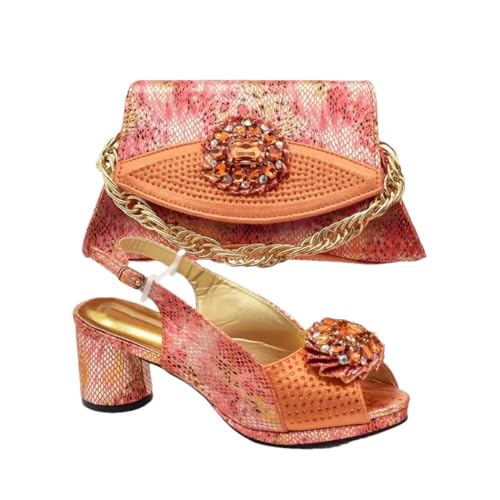 Damenschuhe, italienisches Design, formelle Schuhe und Taschen, Set für Hochzeit, Party, passendes Kleiderzubehör, Orange, 43.5 EU von Generisch
