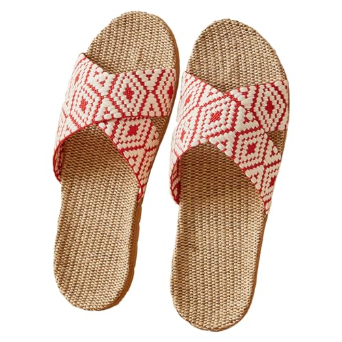 Damenschuhe 43 Pumps Paar Retro Farbblockierdruck Strand Draußen Tragen Hause Baumwolle Leinen Große Größe rutschfeste Vier Jahreszeiten Sandalen Hausschuhe Sneaker Schuhe Damen 40 (Red, 36) von Generisch