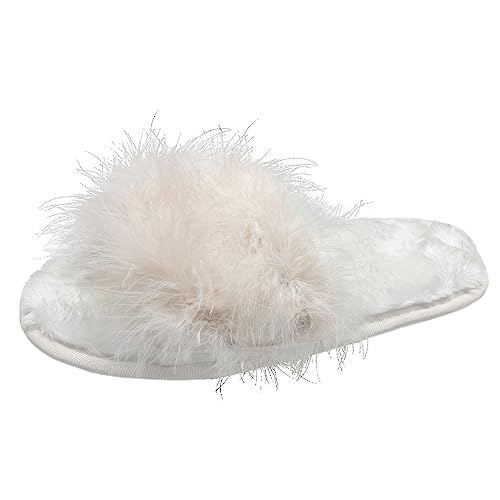 Damenschuhe Ballerina Damen-Hausschuhe, schlicht, einfarbig, warm, für draußen, offene Zehen, Flacher Boden, Plüsch-Baumwoll-Hausschuhe Gelbe Schuhe Damen Hoch (White, 39) von Generisch