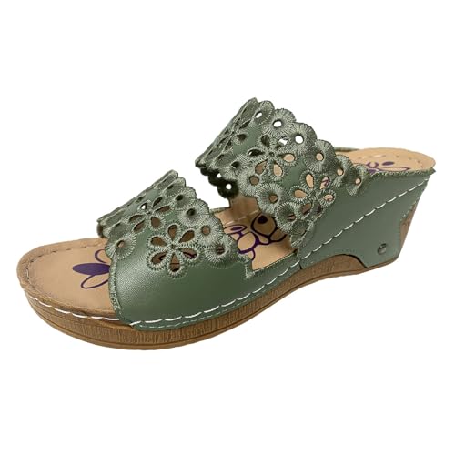Damenschuhe Gelb 42 Damen Solid Slip On Casual Open Toe Wedges Bequeme Strandschuhe Sandalen Hausschuhe Wander Schuhe Damen 39 (Green, 40) von Generisch