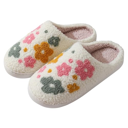 Damenschuhe Hausschuhe Warme Herren Hausschuhe Männer Frauen Winter Blumenmuster Dickbesohlte Warme Hause Casual Baumwolle Hausschuhe Hausschuhe Boots Damen Hausschuhe Personalisiert (Pink, 41) von Generisch
