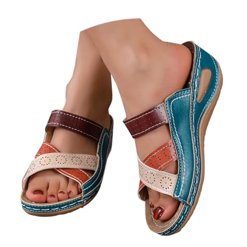 Damenschuhe Keilabsatz Getragen Damen Sandalen Europa Und Die Staaten Mit Der Rechtschreibung Farbe EIN Wort Weibliche Sandalen Schuhe Für Einlagen Geeignet Damen (Blue,42) von Generisch