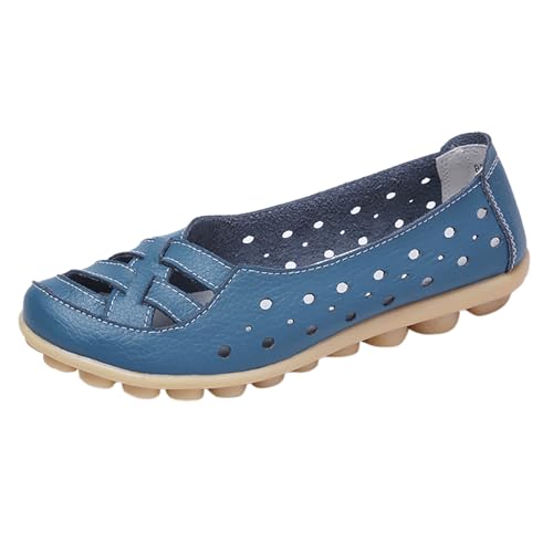 Damenschuhe Rot Flach Damenschuhe Mode Lederschuhe Aushöhlen Loafers Freizeitschuhe Schwarze Keilabsatz Schuhe Damen (Blue, 40) von Generisch