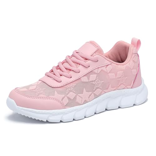 Damenschuhe Schwarz Elegant Blockabsatz Flying Weaving Sneakers Damen Neue koreanische Mode Rundkopf Schnürschuhe Freizeitschuhe mit Dicker Sohle Carina Damen Sneaker Rose (38) von Generisch