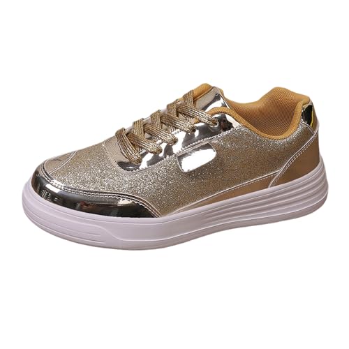 Damenschuhe Silber Modische Plateau-Sneakers aus Leder für Paare, lässig, bequem, rutschfest 11 Damen Schuhe (Gold, 42) von Generisch
