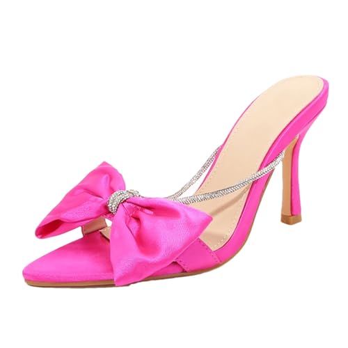 Damenschuhe mit Absatz, Schleife, spitzer Zehenbereich, Sommer, Satin, Strass, 9 cm, 1104, 40.5 EU von Generisch