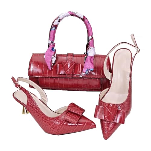 Damenschuhe mit Absatz und passender Handtasche, afrikanischer Stil, modisches Accessoire für Party, Hochzeit, rot, 42.5 EU Damenschuhe mit Absatz und passender Handtasche, afrikanischer Stil, modisches Accessoire für Party, Hochzeit, rot, 42.5 EU von Generisch