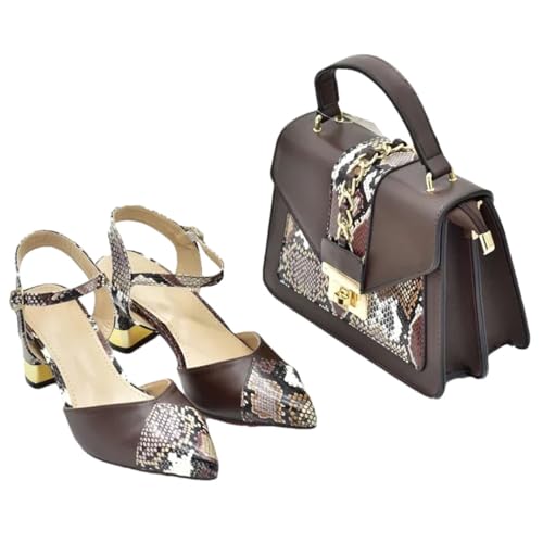 Damenschuhe und Taschen-Set, Hochzeitspumpen, Brautschuhe und Tasche für Party, Hochzeit, Lacklederschuhe, coffee, 41.5 EU von Generisch