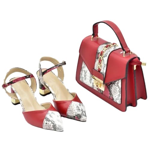 Damenschuhe und Taschen-Set, Hochzeitspumpen, Brautschuhe und Tasche für Party, Hochzeit, Lacklederschuhe, rot, 40.5 EU von Generisch