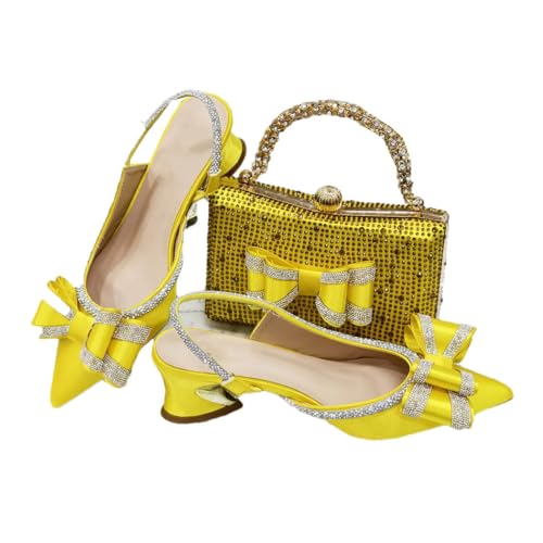 Damenschuhe und Taschen mit spitzem Zehenbereich, italienischer Stil, Hochzeitsfeier, passendes Zubehör, gelb, 39.5 EU von Generisch