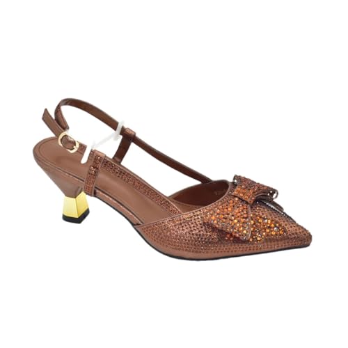 Damenset mit Strasssteinen für Partys, Schuhe und Taschen, italienische Schuhe, Ein Paar Schuhe Kaffee, 42.5 EU von Generisch