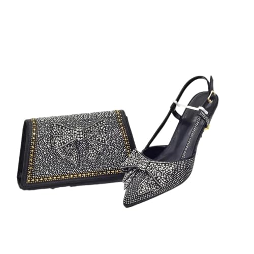 Damenset mit Strasssteinen für Partys, Schuhe und Taschen, italienische Schuhe, Schwarz für Set, 43 EU von Generisch