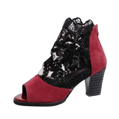 Damenstiefel mit Fransen, kurze Stiefel, Einzelschuhe für Damen, Freizeitschuhe, rot, 37.5 EU von Generisch