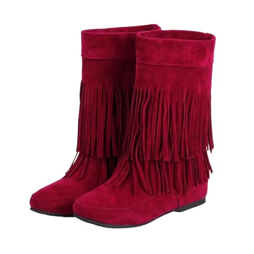 Damenstiefel mit Quaste im Bohemian-Design mit warm gefütterter Plattform und seitlichem Reißverschluss, was sie zu einer Wahl für bequemes tägliches Tragen macht, rot, 41 EU von Generisch