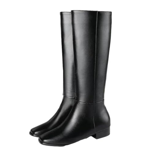 Damenstiefel mit hohem Schlauch, quadratischer Zehenbereich, seitlicher Reißverschluss, klobiger Absatz, lange Stiefel, Winter, vielseitige Anzugschuhe, Schwarz , 37.5 EU von Generisch