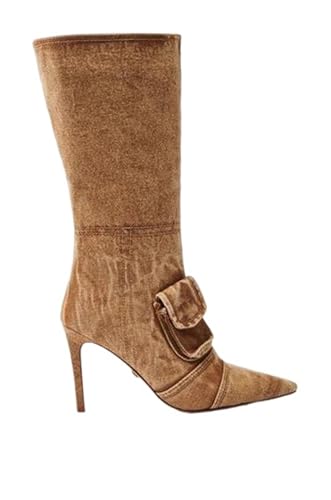 Damenstiefel mit spitzem Zehenbereich, Stiletto-Absätzen, einzigartiges Taschen-Design und Kristalldetails für Laufsteg-Mode, Siehe Abbildung, 40.5 EU von Generisch