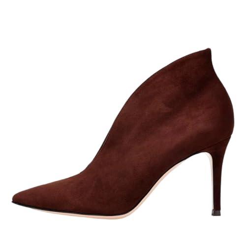 Damenstiefel mit spitzer Zehenpartie, Wildleder, dünn, hoher Absatz, Frühjahr, Herbst, Bankett, Kleid, braun, 40 EU von Generisch