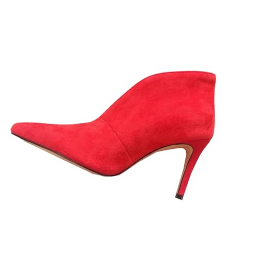 Damenstiefel mit spitzer Zehenpartie, Wildleder, dünn, hoher Absatz, Frühjahr, Herbst, Bankett, Kleid, rot, 38 EU von Generisch