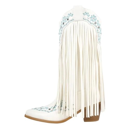 Damenstiefel mit spitzer Zehenpartie, bestickt, Fransen zum Überziehen mit Fransen, mittelhoher Absatz für ein modisches Themen-Event, Cd250384c, 48 EU Damenstiefel mit spitzer Zehenpartie, bestickt, Fransen zum Überziehen mit Fransen, mittelhoher Absatz für ein modisches Themen-Event, Cd250384c, 48 EU von Generisch