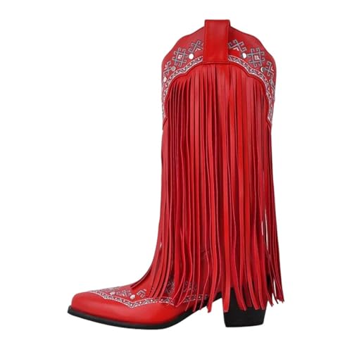 Damenstiefel mit spitzer Zehenpartie, bestickt, Fransen zum Überziehen mit Fransen, mittelhoher Absatz für ein modisches Themen-Event, Cd250384d, 38 EU Damenstiefel mit spitzer Zehenpartie, bestickt, Fransen zum Überziehen mit Fransen, mittelhoher Absatz für ein modisches Themen-Event, Cd250384d, 38 EU von Generisch