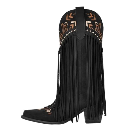 Damenstiefel mit spitzer Zehenpartie, bestickt, Fransen zum Überziehen mit Fransen, mittelhoher Absatz für ein modisches Themen-Event, Cd250622a, 42 EU Damenstiefel mit spitzer Zehenpartie, bestickt, Fransen zum Überziehen mit Fransen, mittelhoher Absatz für ein modisches Themen-Event, Cd250622a, 42 EU von Generisch