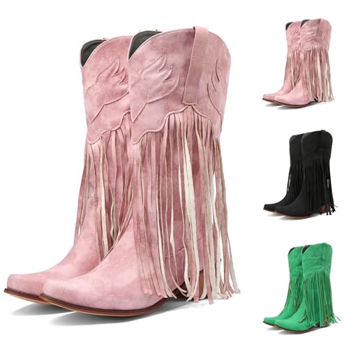 Damenstiefeletten, Pinke Cowboystiefel Damen Hoch Stiefel Mit Fransen Westernstiefel Elegant Und Bequem Western Stiefeletten Mit Absatz Cowboy Stiefel Reitstiefel Herbst Winter Boots Cowboyboots Retro Damenstiefeletten, Pinke Cowboystiefel Damen Hoch Stiefel Mit Fransen Westernstiefel Elegant Und Bequem Western Stiefeletten Mit Absatz Cowboy Stiefel Reitstiefel Herbst Winter Boots Cowboyboots Retro von Generisch