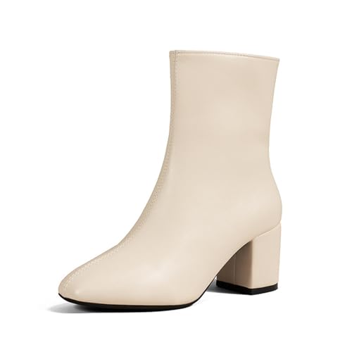 Damenstiefeletten In Übergrößen Für Den Herbst Modische Stiefeletten Mit Runder Spitze Und Klobigem Absatz Abendpumps Mit Seitlichem Reißverschluss Und Rutschfester Sohle(Beige,38 EU) von Generisch
