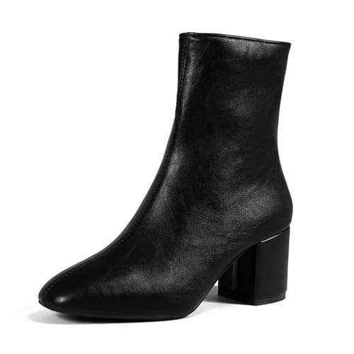 Damenstiefeletten In Übergrößen Für Den Herbst Modische Stiefeletten Mit Runder Spitze Und Klobigem Absatz Abendpumps Mit Seitlichem Reißverschluss Und Rutschfester Sohle(Black,39 EU) von Generisch