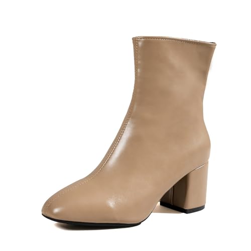 Damenstiefeletten In Übergrößen Für Den Herbst Modische Stiefeletten Mit Runder Spitze Und Klobigem Absatz Abendpumps Mit Seitlichem Reißverschluss Und Rutschfester Sohle(Khaki,38 EU) von Generisch