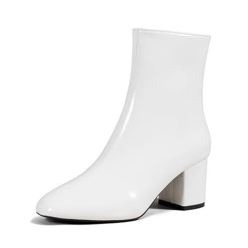 Damenstiefeletten In Übergrößen Für Den Herbst Modische Stiefeletten Mit Runder Spitze Und Klobigem Absatz Abendpumps Mit Seitlichem Reißverschluss Und Rutschfester Sohle(White,37 EU) von Generisch