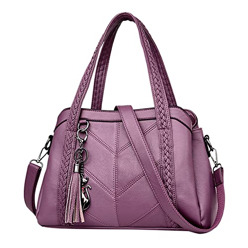 Damentasche, Handtasche, weiches Leder, großes Fassungsvermögen, Kuriertasche, modische Damenhandtasche, Geldbörse, Schals für Handtasche, violett, Einheitsgröße von Generisch