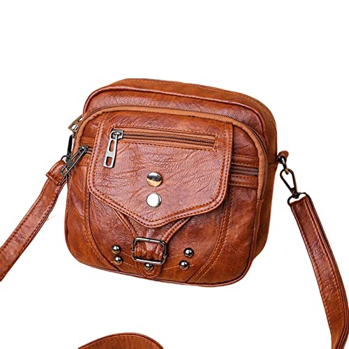 Damentasche, modische Umhängetasche, weiches, Umhängetasche, gewaschenes, quadratische Dirndl Taschen Damen (Brown, One Size) von Generisch