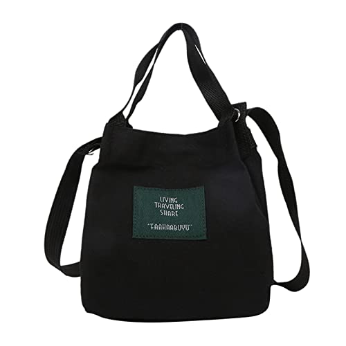 Damentasche Mode Kunst Mädchen Canvas Tasche Casual Messenger Bag Schultertasche für Schule, Schwarz , Einheitsgröße von Generisch