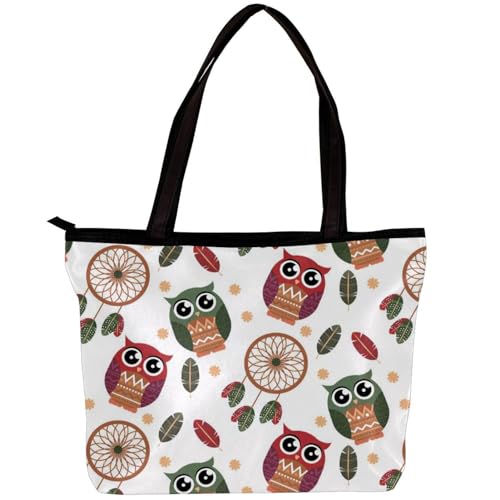 Damentasche Schultertasche Handtasche Reißverschluss Geldbörse Top-Griff Reißverschluss Taschen für Fitnessstudio Arbeit Schule Boho Stil Muster Eulen, mehrfarbig, 30x10.5x39cm/11.8x4.1x15.4in von Generisch