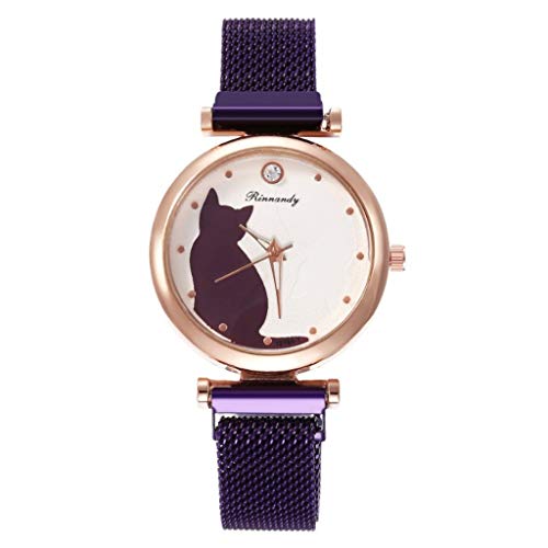 Damenuhr, modisch, Magnetlegierung, Schnalle, Lederarmband, violett, Einheitsgröße von Generisch