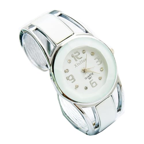 Damenuhr Armband Analog WH Armbanduhr Kleid Uhr Legierung Damen Geschenk Quarzband Runde Damenuhr (White, One Size) von Generisch