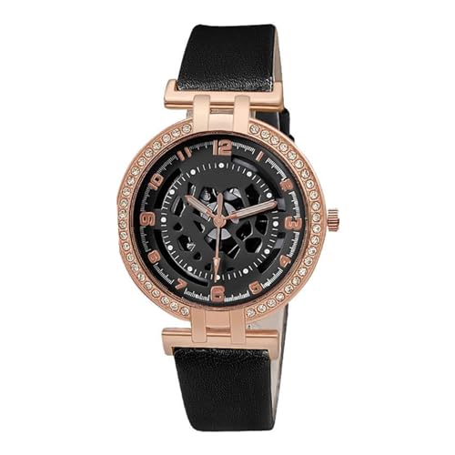 Damenuhr Aushöhlen Mechanische Strass Gürtel Quarzuhr Für Frauen Modische Und Elegante Uhr Damen Analog Quarz Armbanduhr (B, 3.5X3.5cm) von Generisch