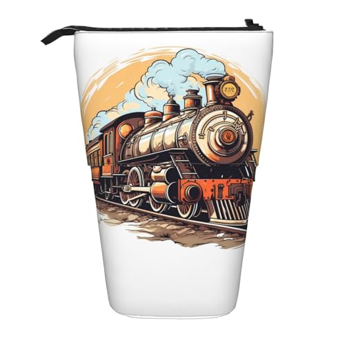 Dampflokomotive Transport Stehendes Federmäppchen Zug Stifteetui Halter Teleskop-Bleistifttasche Pop-Up-Kosmetiktasche Schreibwaren-Organizer für Schule, Büro, Reisen von Generisch