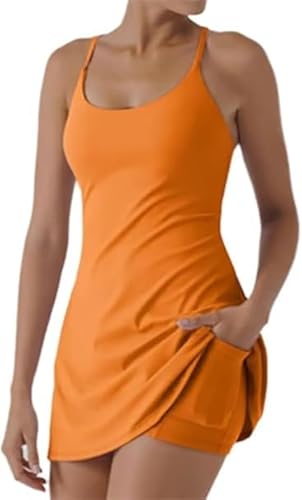 Das ultimative rückenfreie Aktivkleid mit Bauchkontrolle, für Bewegung und einfache Pausen im Bad, Workout-Übungen, Tenniskleid für Damen, sportliches Golf, ultraweiches, atmungsaktives Gewebe, Orange von Generisch